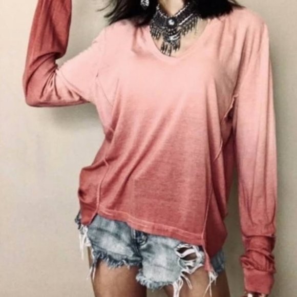 Young Fabulous & Broke Tops - Young Fabulous & Broke Pink Ombre Gravity Linen Blend Top
